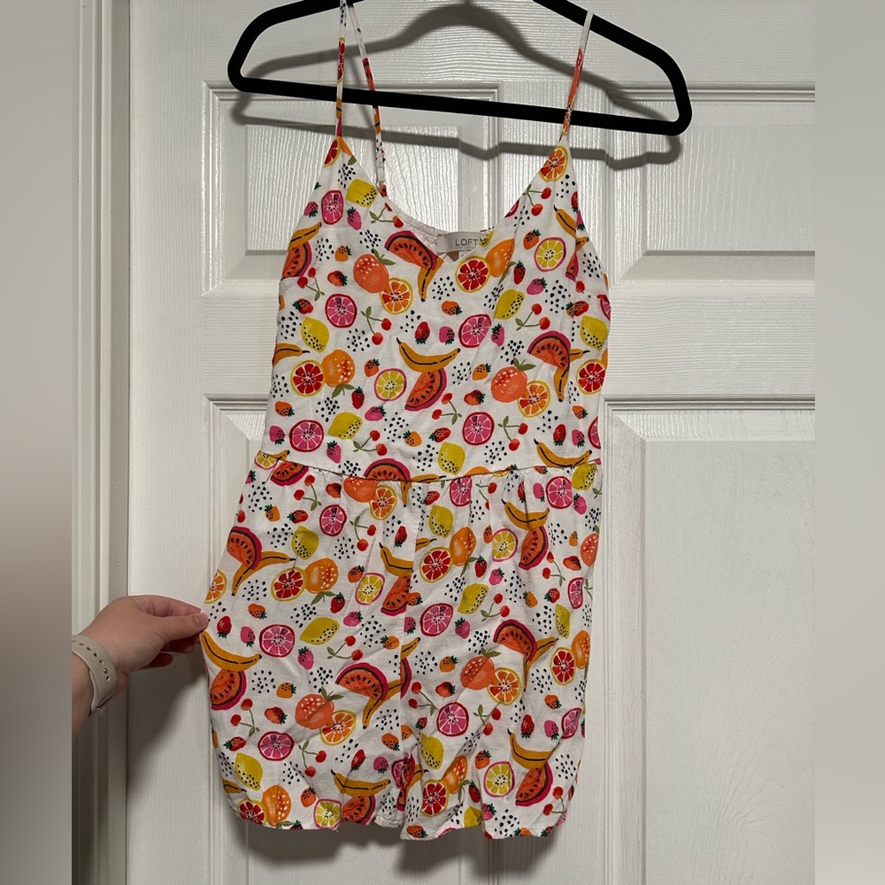 Loft White w Colorful Fruits Sleeveless Romper Women's Size XS